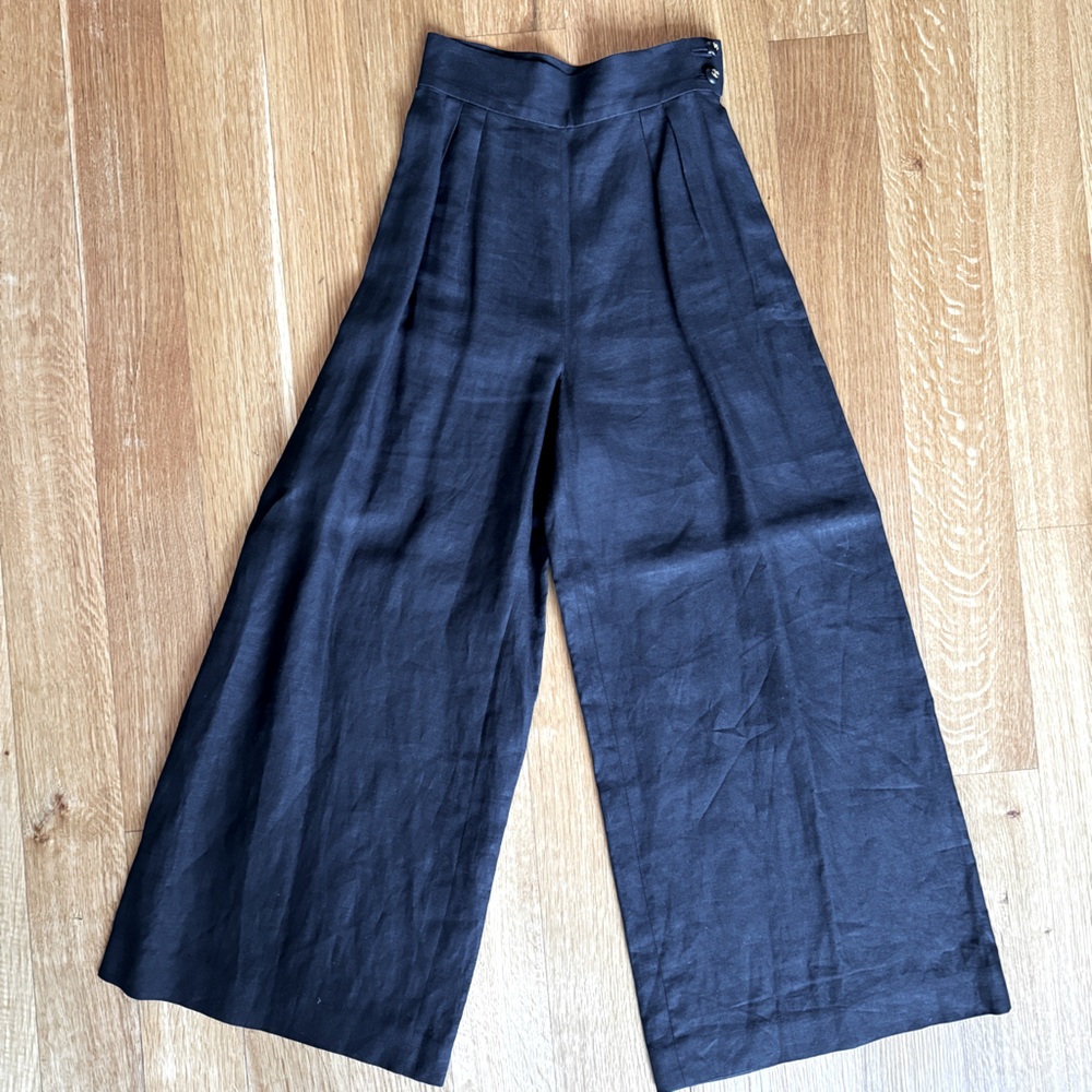 CHANEL Black Wide-Leg High-Waist Pants